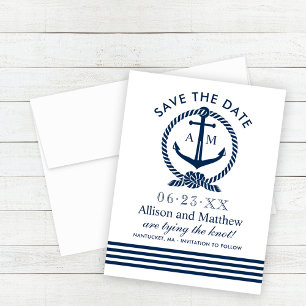 Save The Date Ancre Bleue de la marine nautique Mariage