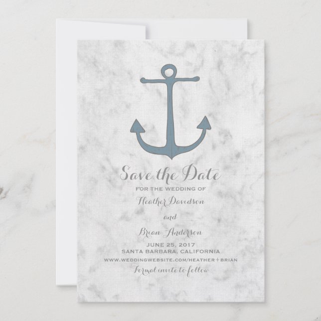 Save The Date Ancre Blue Rustic Enregistrer l'Invitation de date (Devant)