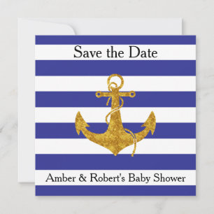 Save The Date Ancre d'or sur les bandes bleues