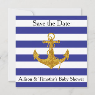 Save The Date Ancre d'or sur les bandes bleues Enregistrer la da