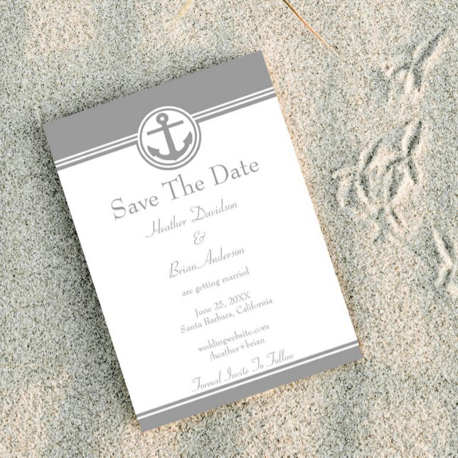 Save The Date Ancre Nautione Grise Épargnez la Date (Gray Nautical Anchor Save the Date)