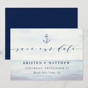 Save The Date Ancre nautique Aquarelle Océan scène