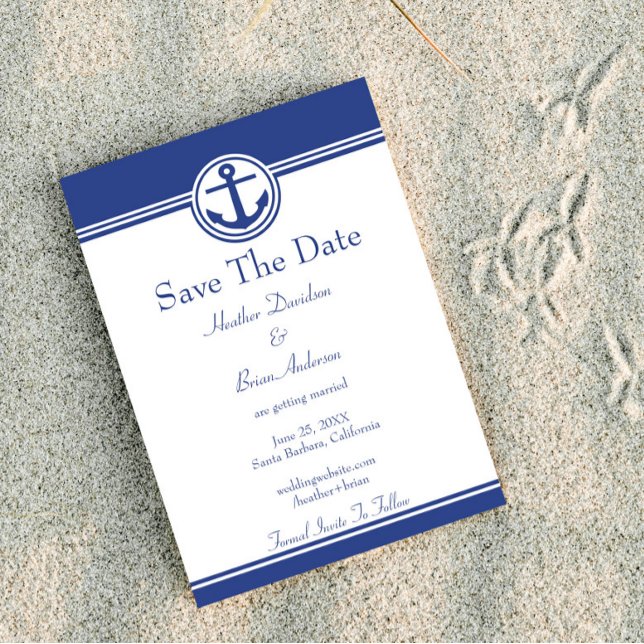Save The Date Ancre Nautique Bleue Marine Enregistrer La Date (Navy Blue Nautical Anchor Save the Date)