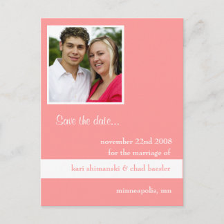 Save the date and pink announcement postcard
