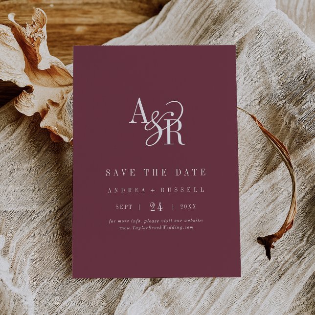 Save The Date ANDREA Monogram Simple Burgundy Minimal Wedding (ANDREA Monogram Simple Burgundy Minimal Wedding Save The Date)