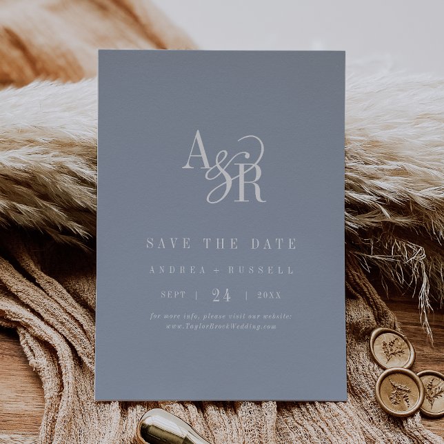 Save The Date ANDREA Monogram Simple Dusty Blue Minimal Wedding (ANDREA Monogram Simple Dusty Blue Minimal Wedding Save The Date)