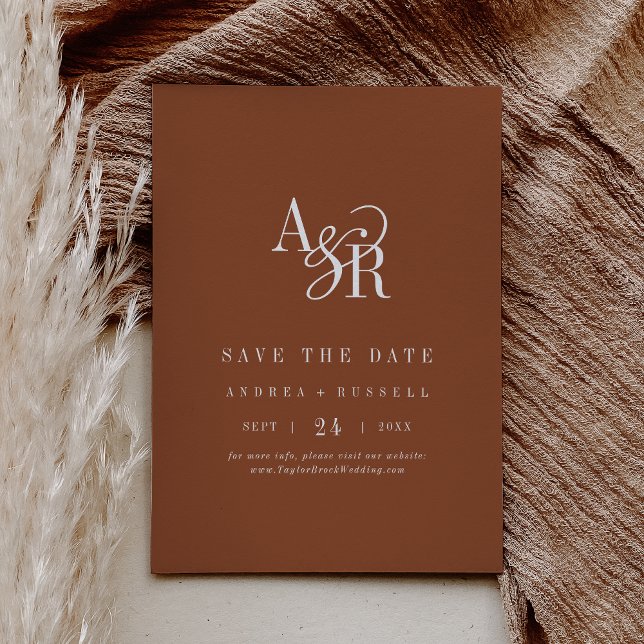 Save The Date ANDREA Monogram Simple Terracotta Minimal Wedding (ANDREA Monogram Simple Terracotta Minimal Wedding Save The Date)