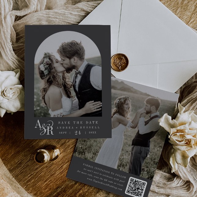Save The Date ANDREA Moody Classic Grey Dark Academia Mariage (ANDREA Moody Classic Gray Dark Academia Wedding Save The Date)