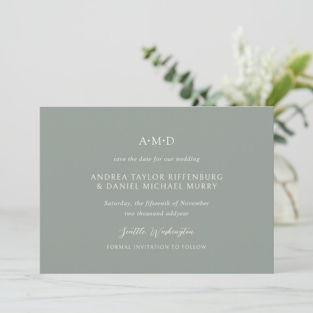 Save The Date Andrea Sage Green Mariage élégant (Debout devant)