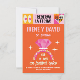 Save the Date Anillo Festival Naranja and Rosa
