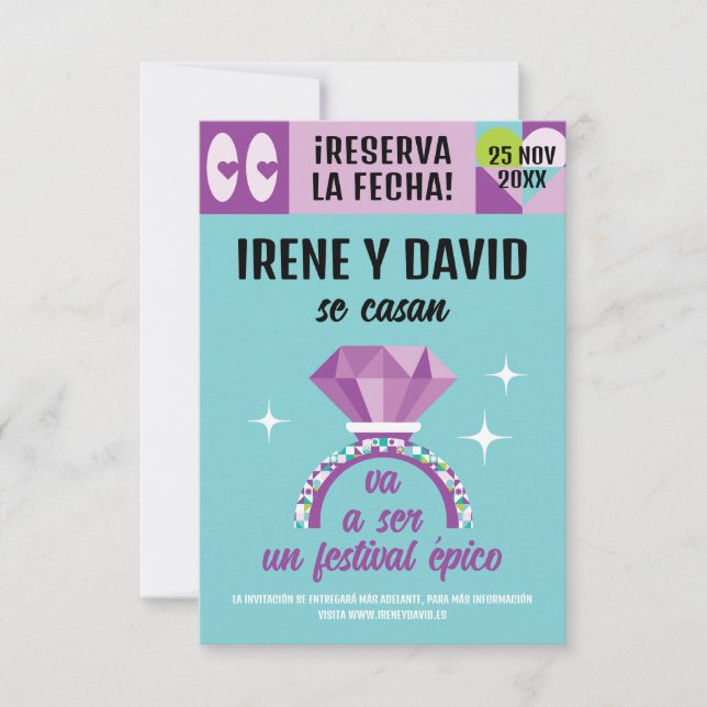 Save the Date Anillo Turquoise Violeta Festival (Front)