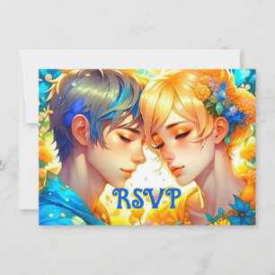 Save The Date Anime garçon et fille Floral thème RSVP Mariage