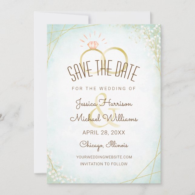 Save The Date Anneaux d'aquarelle modernes Twids Bloom Turquoise (Devant)