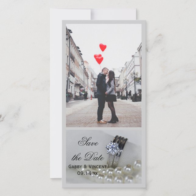 Save The Date Anneaux de diamant et mariage de perles Enregistre (Devant)