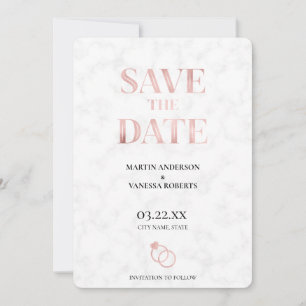 Save The Date Anneaux de Mariage en marbre d'or Rose moderne
