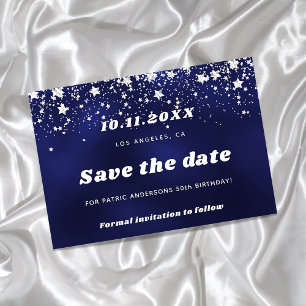 Save The Date Anniversaire bleu marine argent étoiles enregistre