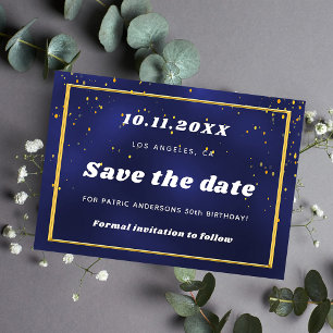 Save The Date Anniversaire bleu marine or enregistrer la date