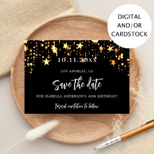 Save The Date Anniversaire noir étoiles d'or enregistrer la cart