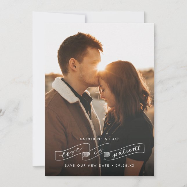 Save The Date Annonce de changement de date de photo d'amour pat (Devant)