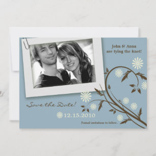 Save The Date Annonce de date de mariage à photo florale bleue 1