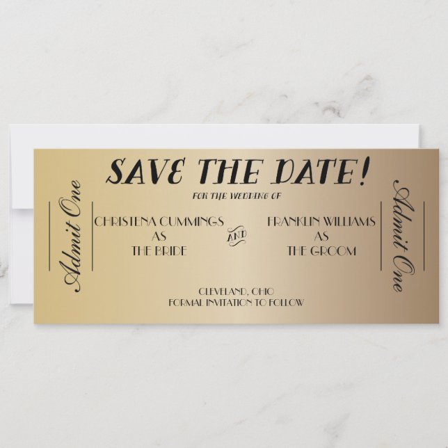 Save The Date Annonce de réservation de billet de cinéma (Or) (Devant)