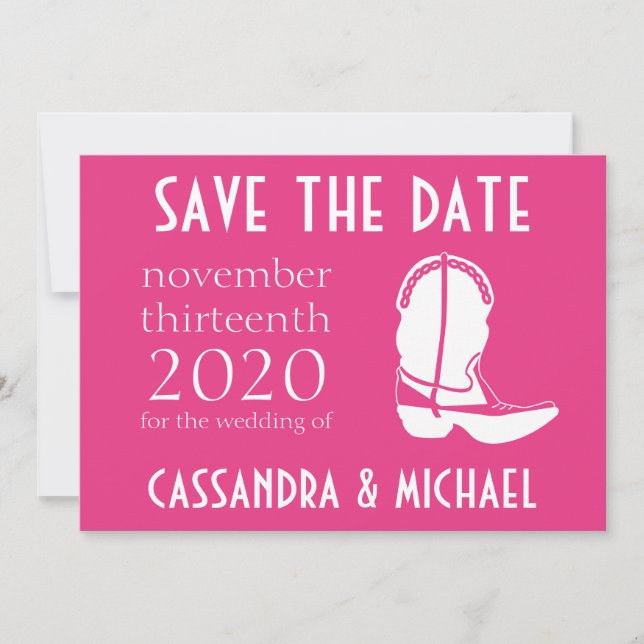 Save The Date Annonce de sauvegarde de date de bottes de cow-boy (Devant)
