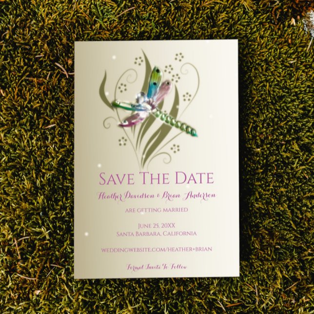 Save The Date Annonce de sauvegarde de la libellule bijouillée (Jeweled Dragonfly Save the Date Wedding Announcement)
