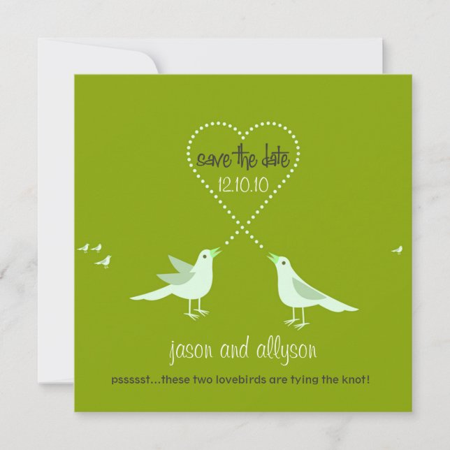 Save the Date Announcements with Lovebirds {Green} (Front)