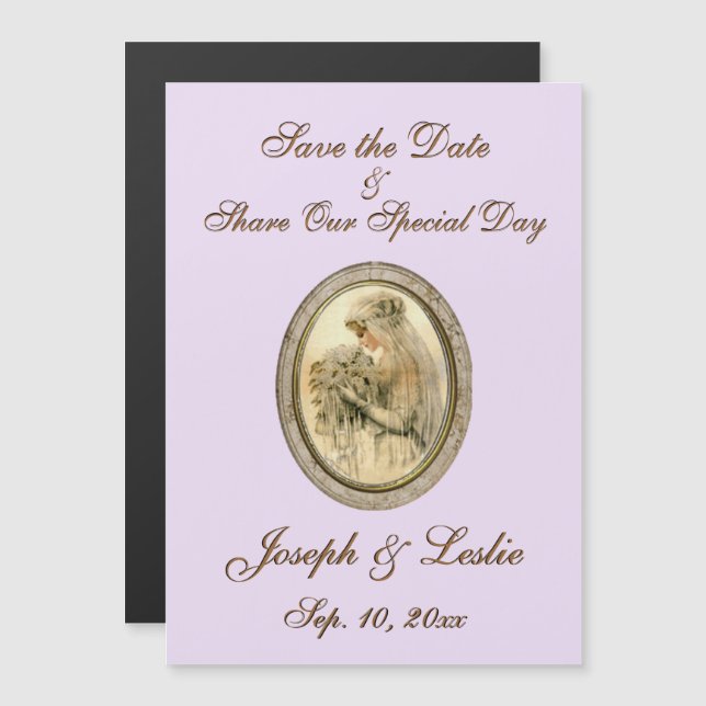 Save the Date Antique Bride Lavender Magnetic Invitation (Front/Back)