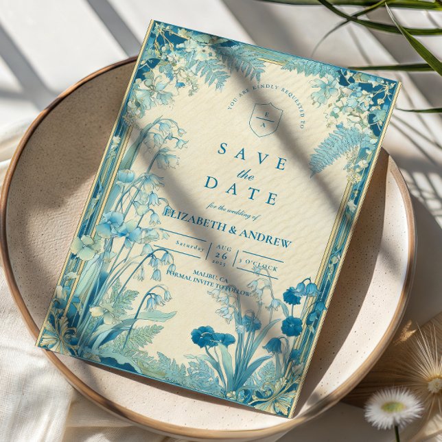 Save The Date Antique Garden Blue Flower Wedding (Créateur téléchargé)