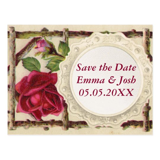 Save the Date Antique Rustic Country Rose Postcard