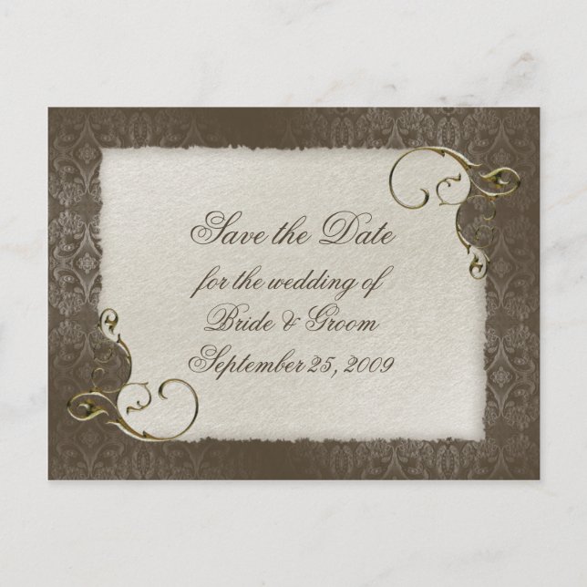 Save the Date - Antique Scrolls Announcement Postcard (Front)