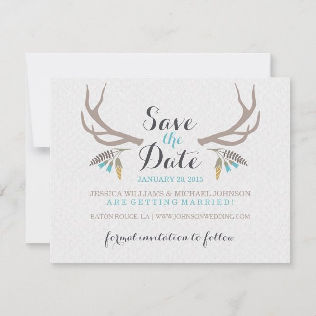Save The Date Antlers rustiques Enregistrer la date (Devant)