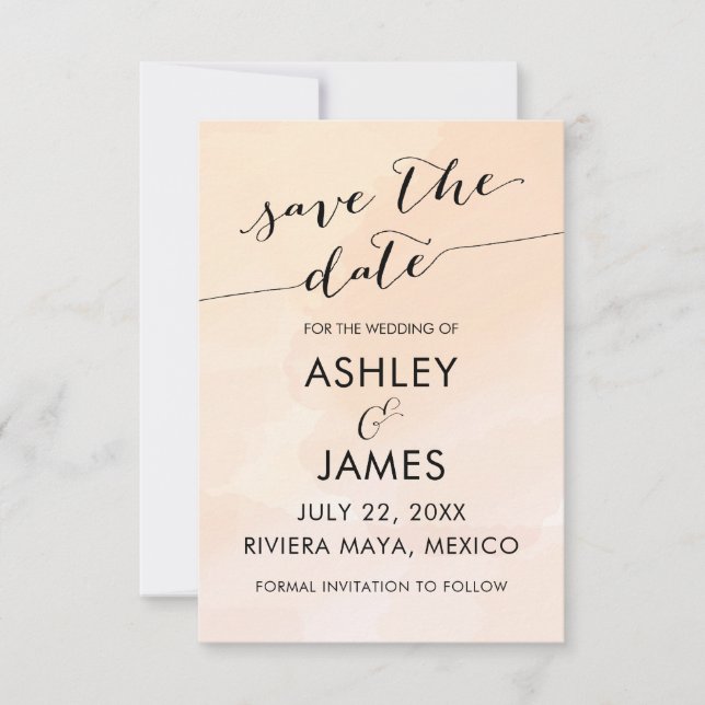 Save The Date Apricot Aquarelle Blush Mariage Enregistrer la dat (Devant)