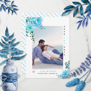 Save The Date Aqua bleu aquarelle fleurs, vert feuille photo