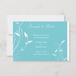 Save The Date Aqua Blue Floral Filigree Wedding Enregistrer la d