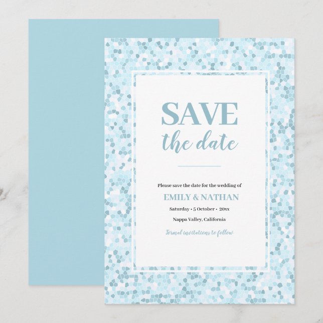 Save the date Aqua blue Mosaic Invitation (Front/Back)