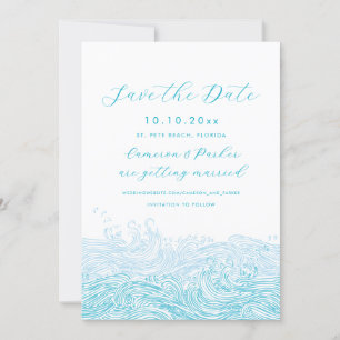 Save The Date Aqua Blue Ocean Waves Beach Wedding Enregistrer La