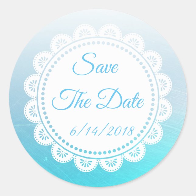 Save the Date Aqua Blue Wedding Sticker (Front)