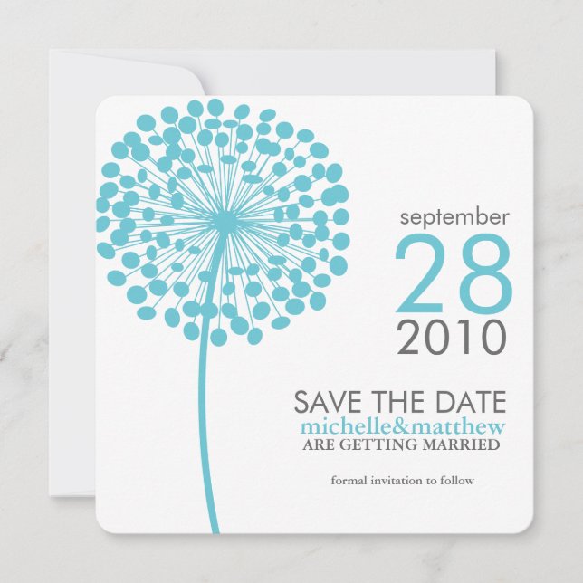 Save The Date Aqua Dandelion Enregistrer la date Annonces (Devant)