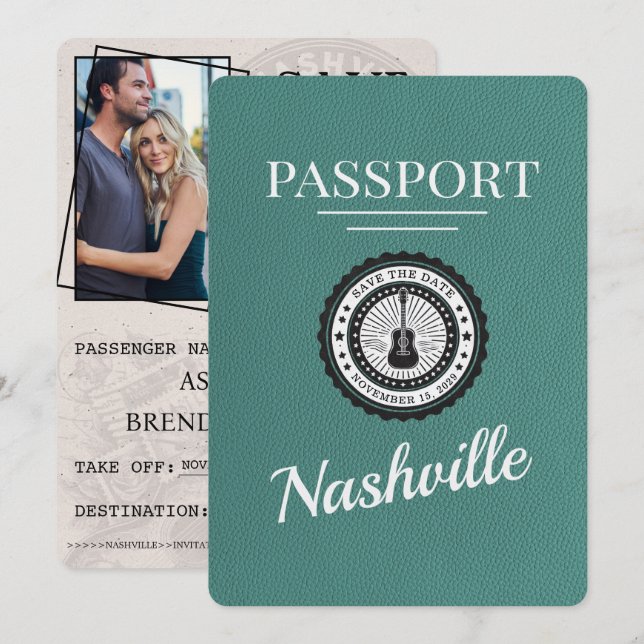 Save The Date Aqua Nashville Passport Enregistrer La Date (Devant / Derrière)