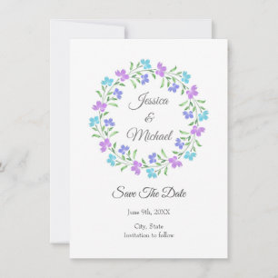 Save The Date Aqua, Périwinkel, Aquarelle violette, Courbe Flora