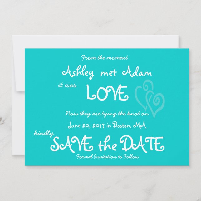 Save The Date Aqua Turquoise Love, Hearts Photo Enregistrer la c (Devant)