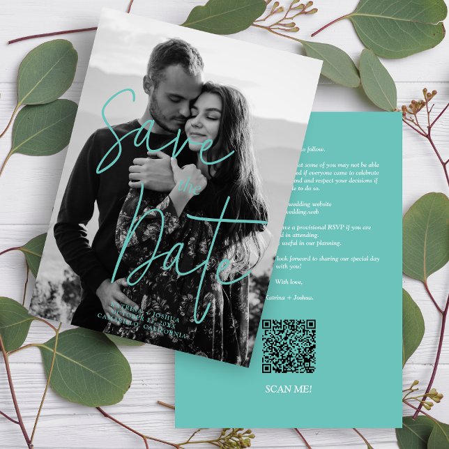 Save The Date  Aquamarine Black & White Trendy Romantic  (Créateur téléchargé)