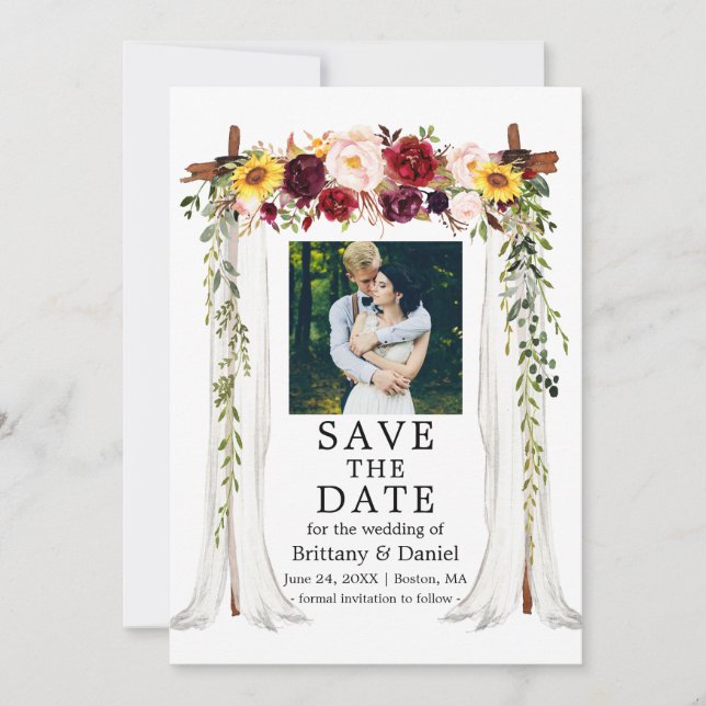 Save The Date Aquarelle à canopée mariage photo florale mixte (Devant)