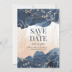 Save The Date Aquarelle Abstraite Bleu Or