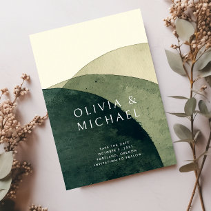 Save The Date Aquarelle Abstraite Olive Green Photo Mariage