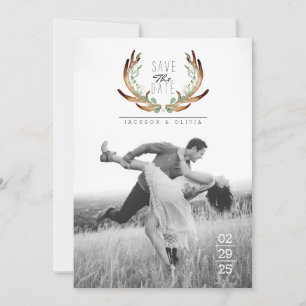 Save The Date Aquarelle Antler & Vine Enregistrer La Date Photo