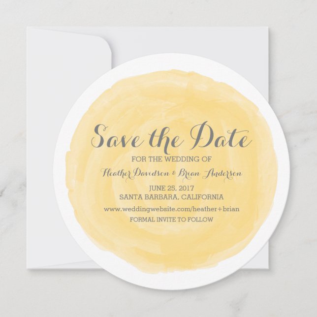 Save The Date Aquarelle arrondie jaune Enregistrer la date Invit (Devant)