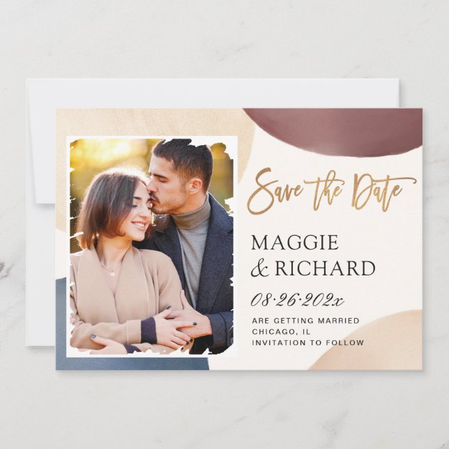 Save The Date Aquarelle artistique photo Abstraite brosse (Devant)